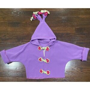 CORKY & Company Girls Hooded Sweater Size 3T Flowers Cuffed Sleeves Purple